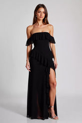 Black Backless Chiffon Square Neck Formal Dress with Slit