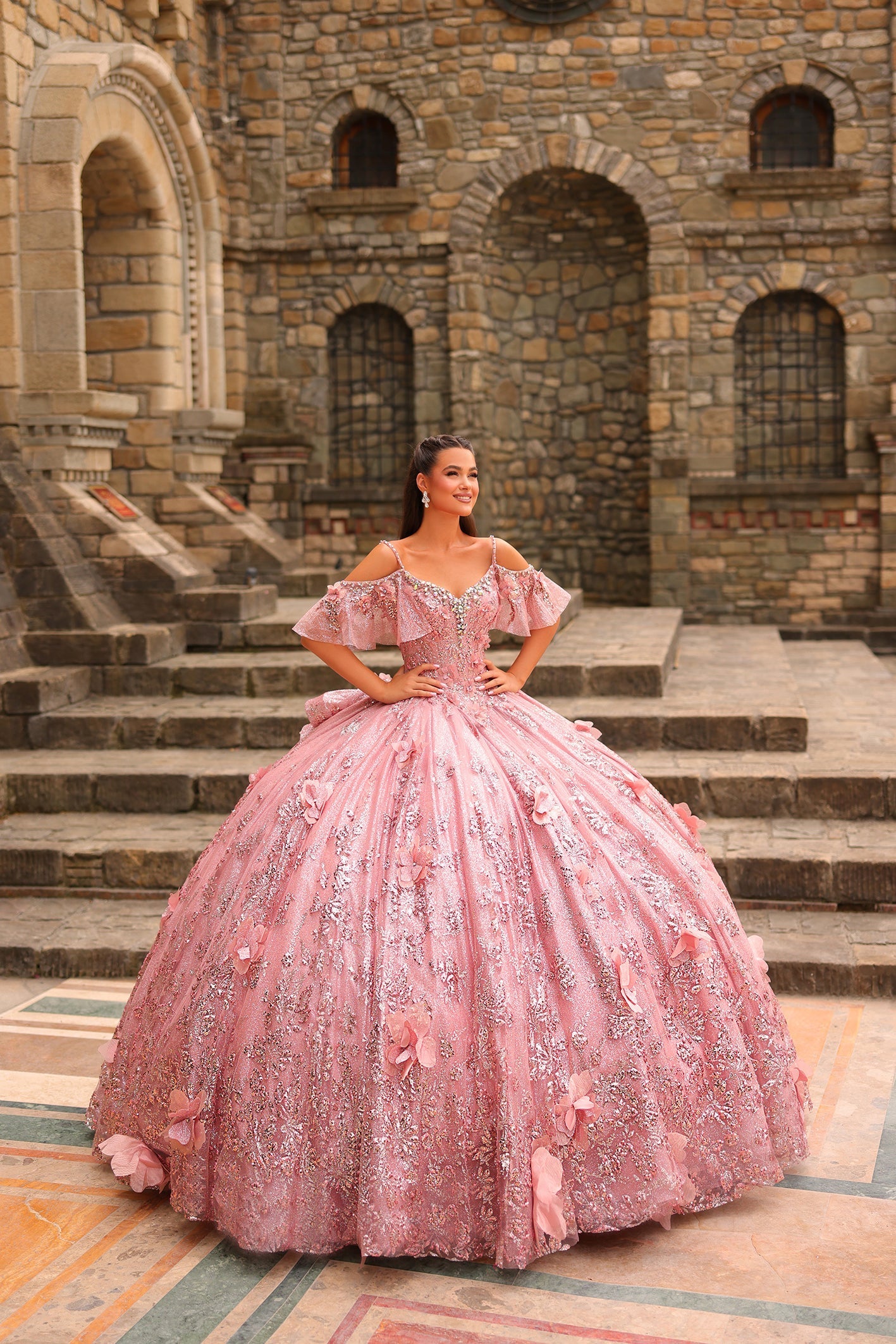 3D Floral Cold Shoulder Ball Gown by Amarra 54229