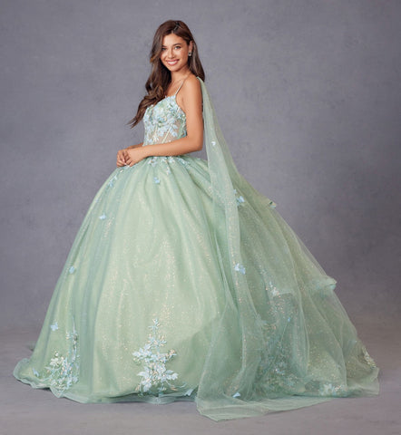 Ballkleid mit Cape-Ärmeln und Applikation von Juliet JT1466H
