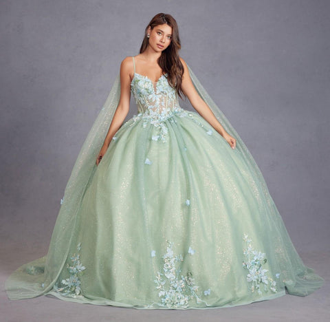 Ballkleid mit Cape-Ärmeln und Applikation von Juliet JT1466H