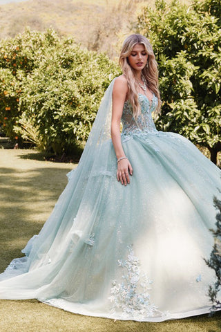 Ballkleid mit Cape-Ärmeln und Applikation von Juliet JT1466H
