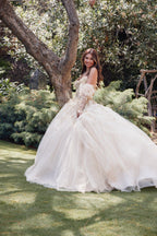 Vestido de baile com mangas abalonadas e estampado floral 3D da Juliet JT1465H