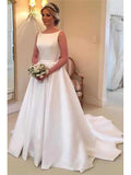 Vestido de noiva elegante em cetim com decote redondo, WD0508