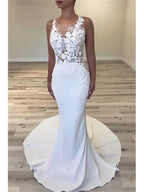 Sexy ärmelloses Meerjungfrau-Brautkleid mit Applikationen, WD0509
