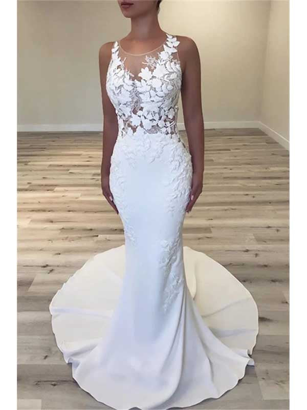 Sexy ärmelloses Meerjungfrau-Brautkleid mit Applikationen, WD0509