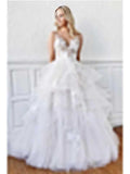 Abito da Sposa in Tulle con Spaghetti Strap e Applicazioni di Pizzo, WD0510