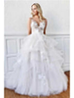 Wunderschönes Brautkleid mit Spaghettiträgern und Tüll-Spitzenapplikationen, WD0510