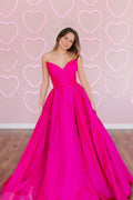 Sawyer | Vestido de festa comprido de cetim sem alças em linha A