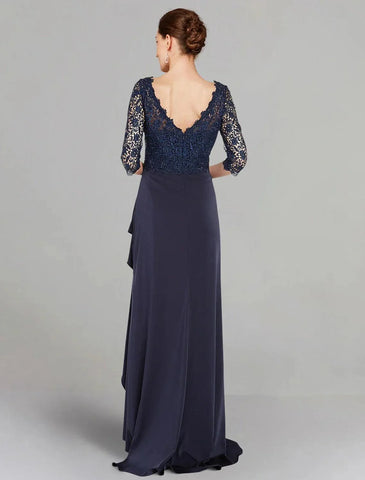 Kleid für die Brautmutter, elegant, V-Ausschnitt, bodenlang, Stretch-Chiffon-Ärmel mit Spitzenfalten