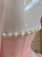 Einfaches Homecoming-/Partykleid mit Halter, rosa Tüll, Perlenbesatz, High-Low-Rüschen Y8582