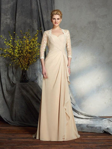 Kleider für die Brautmutter A-Linie Herzausschnitt Spitze 3/4 Ärmel Lang Chiffon