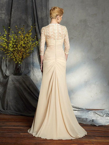 Kleider für die Brautmutter A-Linie Herzausschnitt Spitze 3/4 Ärmel Lang Chiffon
