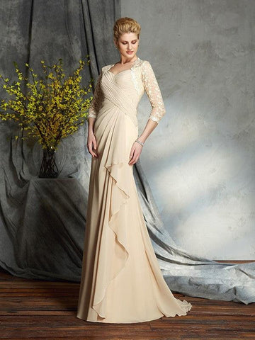 Kleider für die Brautmutter A-Linie Herzausschnitt Spitze 3/4 Ärmel Lang Chiffon