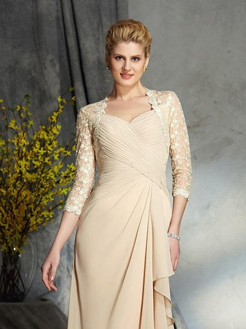 Kleider für die Brautmutter A-Linie Herzausschnitt Spitze 3/4 Ärmel Lang Chiffon
