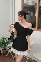 Schwarzes A-Linien Schwarz-weißes Patchwork Homecoming-Kleid Y5825