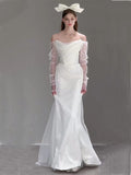 Nouvelle Arrivée Robe de Mariée Élégante Buste Nude Tulle Sirène Manches Longues en Ligne, WD0519