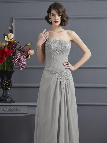 Kleider für die Brautmutter A-Linie One-Shoulder Ärmellos Perlenbesetzt Lang Chiffon