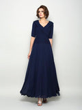 Abiti per la Madre della Sposa A-Line Scollatura a V Maniche 1/2 Chiffon Lungo