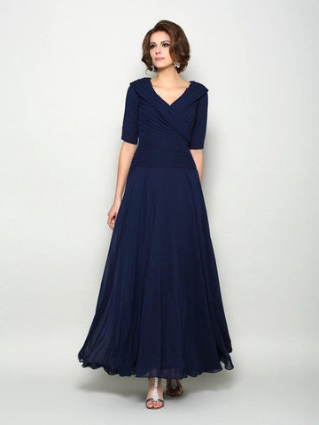 Kleider für die Brautmutter A-Linie V-Ausschnitt 1/2 Ärmel Lang Chiffon