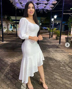Weißes Partykleid mit langen Ärmeln Weißes Heimkehrballkleid Y6833
