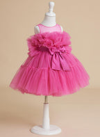 Enchanting Pink Princess Sleeveless Tulle Flower Girl Dress with Bow Accent (010224355)