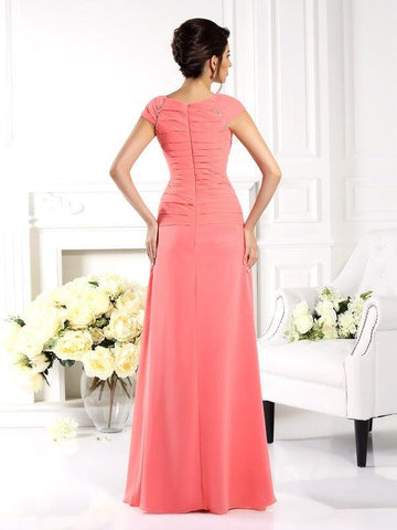 Kleider für die Brautmutter A-Linie Kurze Ärmel Lang Chiffon