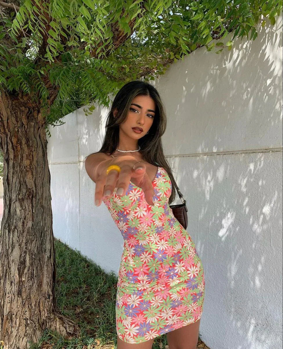 Blumenprint Spaghettiträger Mini-Homecoming-Kleid Y2688