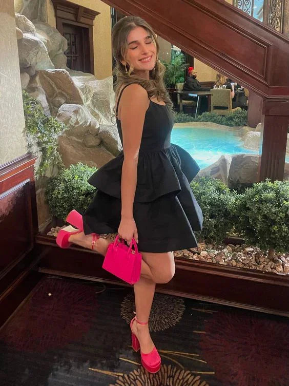 Robe de bal A-line noire courte pour le bal de fin d'année Y2069