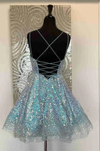 Vestido Lindo de Color Rosa Fuerte Brillante con Lentejuelas en Corte A para el Baile de Regreso a Casa Y1641