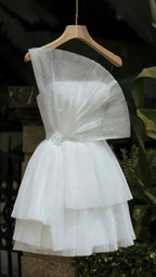 Robe de bal blanc sans bretelles courte pour soirée robe cocktail Y1998