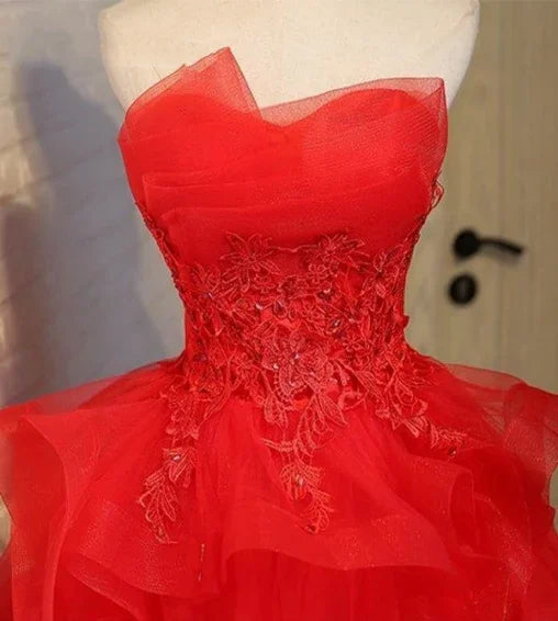 Encantadores vestidos cortos de fiesta en casa sin tirantes, línea A, de encaje, modelo Y1107