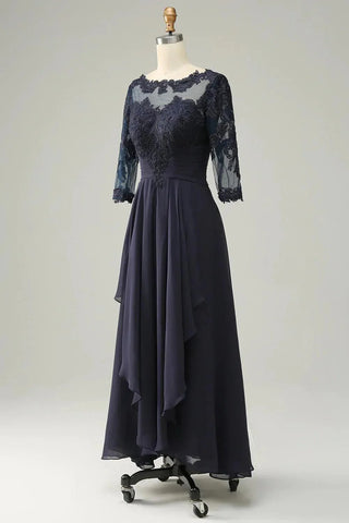 Asymmetrisches Kleid für die Brautmutter mit langen Ärmeln