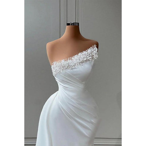 Etuikleid, trägerlos, Perlenbesetzt, Falten, Ballkleid, Abendkleid, Brautkleid