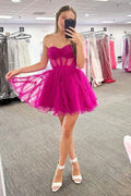 Vestido de Corsé de Tul Fuchsia en Línea A de Moda para Baile de Bienvenida Semiformal Y2861