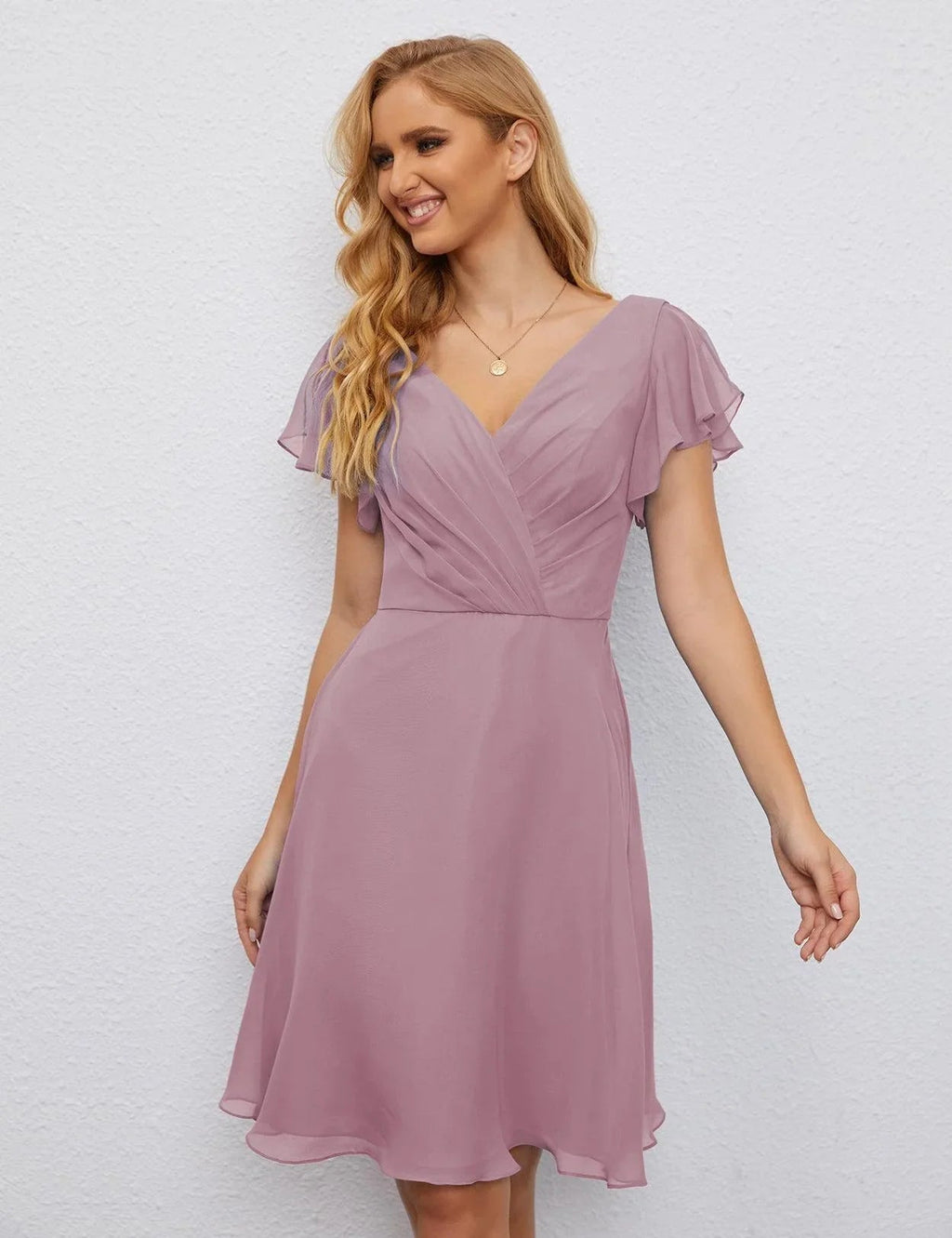 Vestido de Regreso a Casa con Espalda en U de Numbersea Vestido Formal para el Baile de Graduación Largo hasta la Rodilla Mangas Cortas Vestido para Fiesta de Cóctel 28077