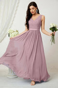Abito da Sera Donna in Chiffon Lungo per Damigelle, Scollato, Senza Maniche, Linea A, per Feste Serali, Ballo di Fine Anno e Homecoming, Modello 2808