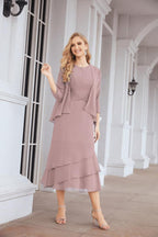 Vestido de festa formal para mãe da noiva, corte A, duas peças, Numbersea 28072 