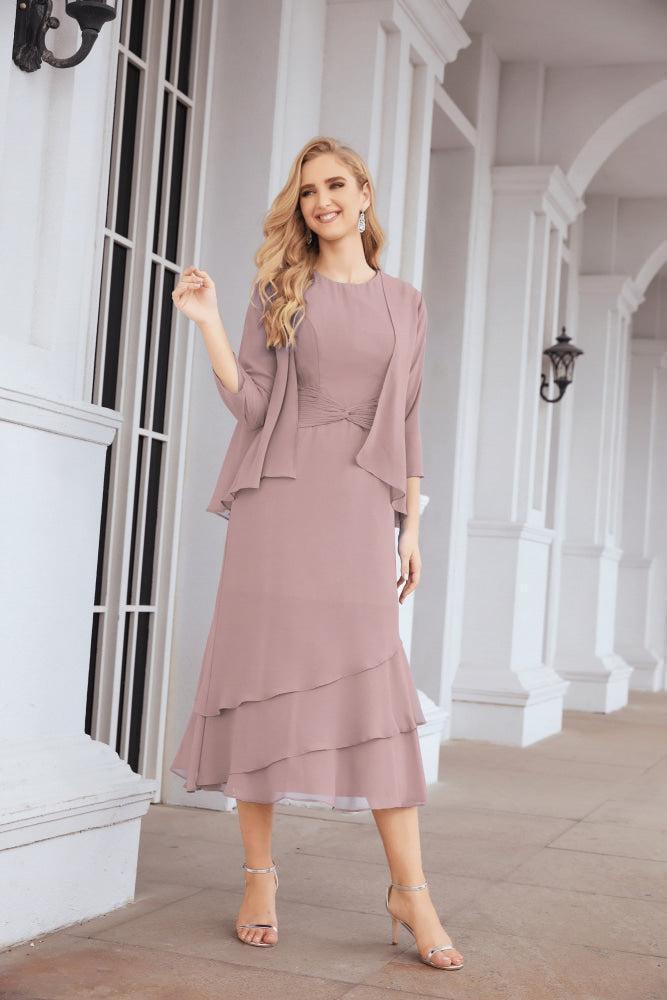 Vestido de festa formal para mãe da noiva, corte A, duas peças, Numbersea 28072 