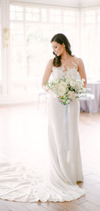 Vestido de novia sirena con escote en V, tul, encaje y aplicaciones sexy, DB10268