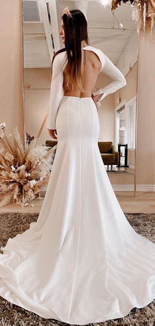 Abiti da Sposa in Satin Sexy Sirena con Spalline e Schiena Aperta.DB10053