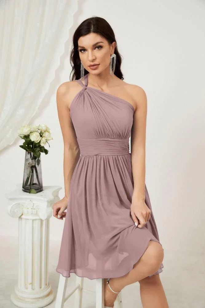Vestido de dama de honor corto de chiffon de un hombro Numbersea para mujer Vestidos formales para fiesta y regreso a casa 2804