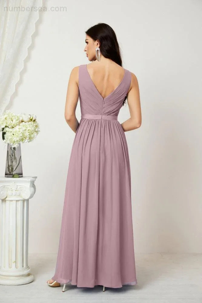 Vestido de dama de honor largo de gasa para mujer, línea A sin mangas, vestido formal de baile de graduación para fiesta nocturna, vestido de regreso a casa 2808