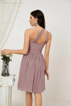 Vestido de dama de honor corto de chiffon de un hombro Numbersea para mujer Vestidos formales para fiesta y regreso a casa 2804