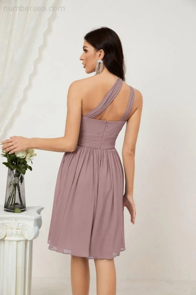 Vestido de dama de honor corto de chiffon de un hombro Numbersea para mujer Vestidos formales para fiesta y regreso a casa 2804