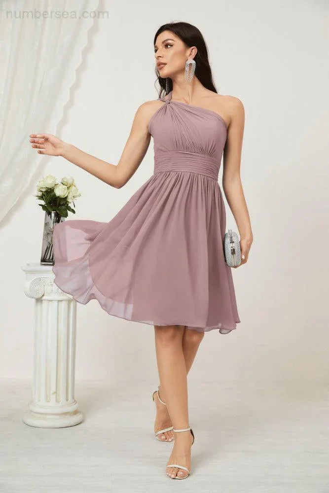 Vestido de dama de honor corto de chiffon de un hombro Numbersea para mujer Vestidos formales para fiesta y regreso a casa 2804