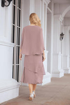 Vestido de festa formal para mãe da noiva, corte A, duas peças, Numbersea 28072 