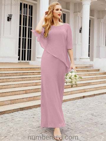 Numbersea Formal Party Gown Dress Long Mother of The Bride Dresses with Ruffle Cape 28026