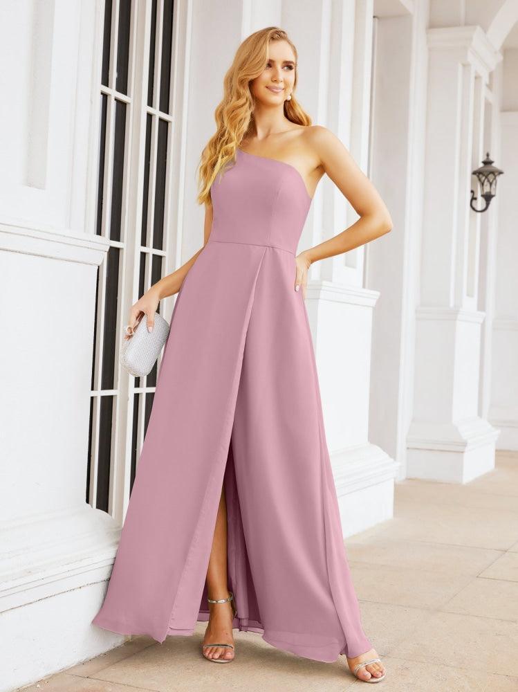 Vestidos de baile de cerimónia Numbersea para mulher com um ombro só e fenda lateral para madrinhas e madrinhas 28052 
