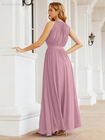 Numbersea Halter Bridesmaid Dress Empire Waist Formal Evening Prom Gown for Mother of The Bride 28030