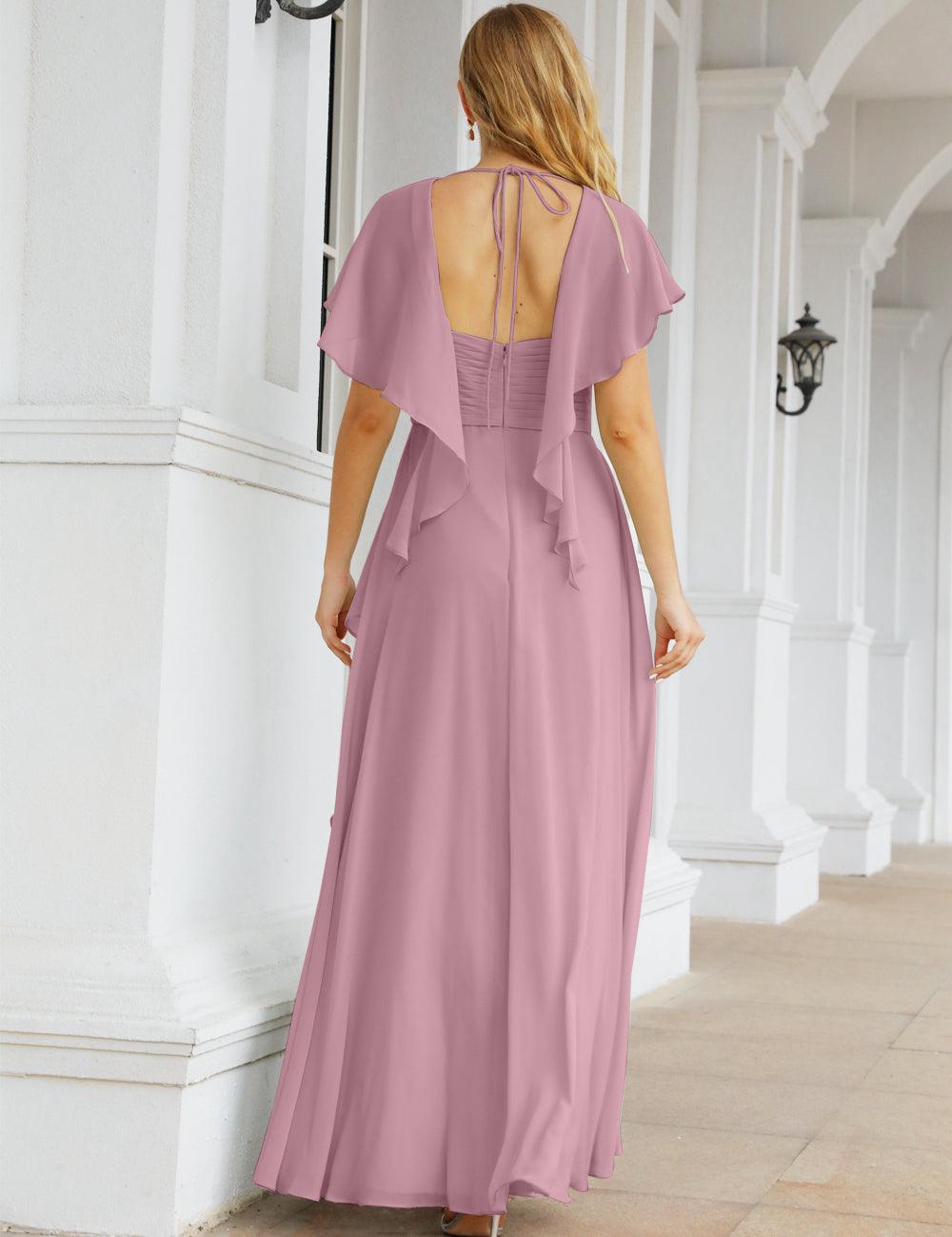 Numbersea Chiffon Bridesmaid Dresses Long Formal Evening Prom Mother of The Bride Dress with Flutter Sleeve     SEA28040